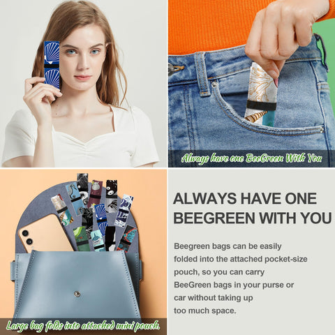 BeeGreen bolsas reutilizables con asas largas para transportar compras pesadas.