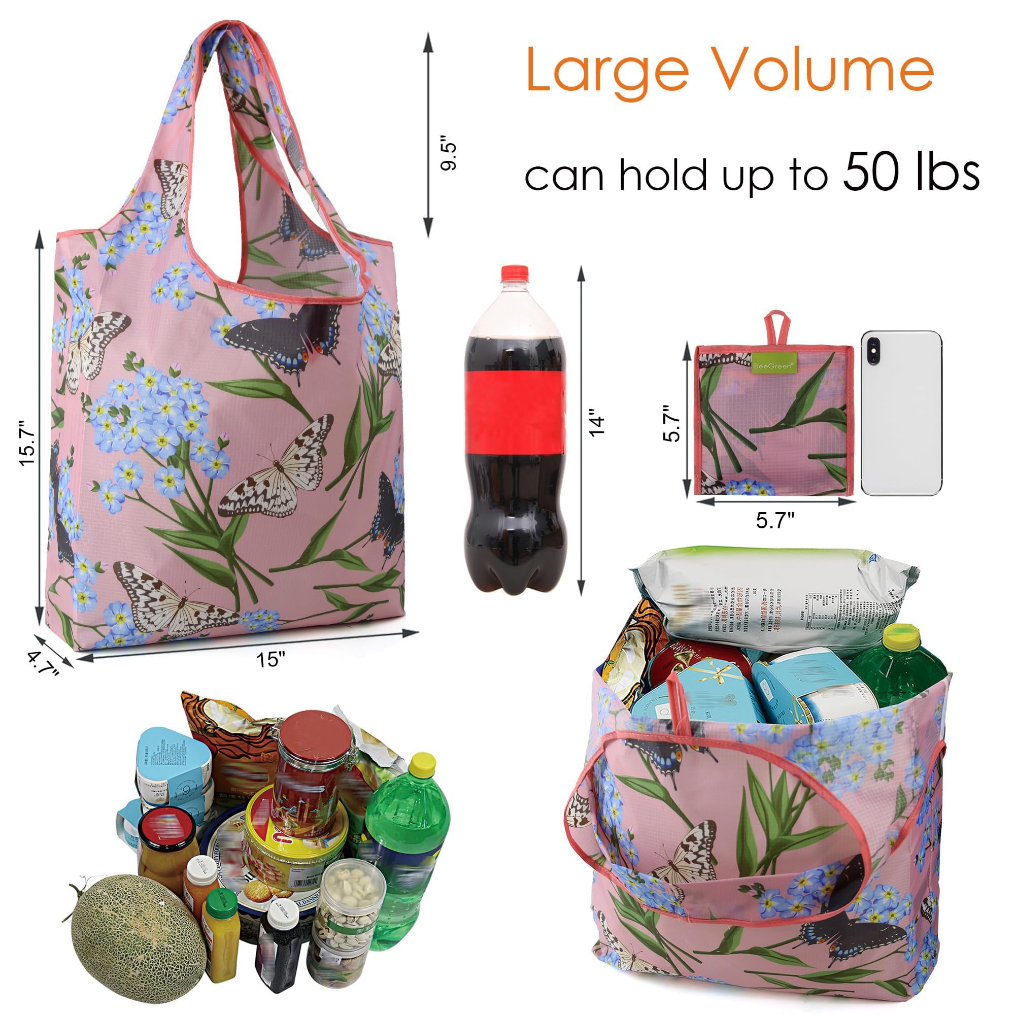 BeeGreen bolsas de compra reutilizables de gran capacidad, ideales para cargas de supermercado.