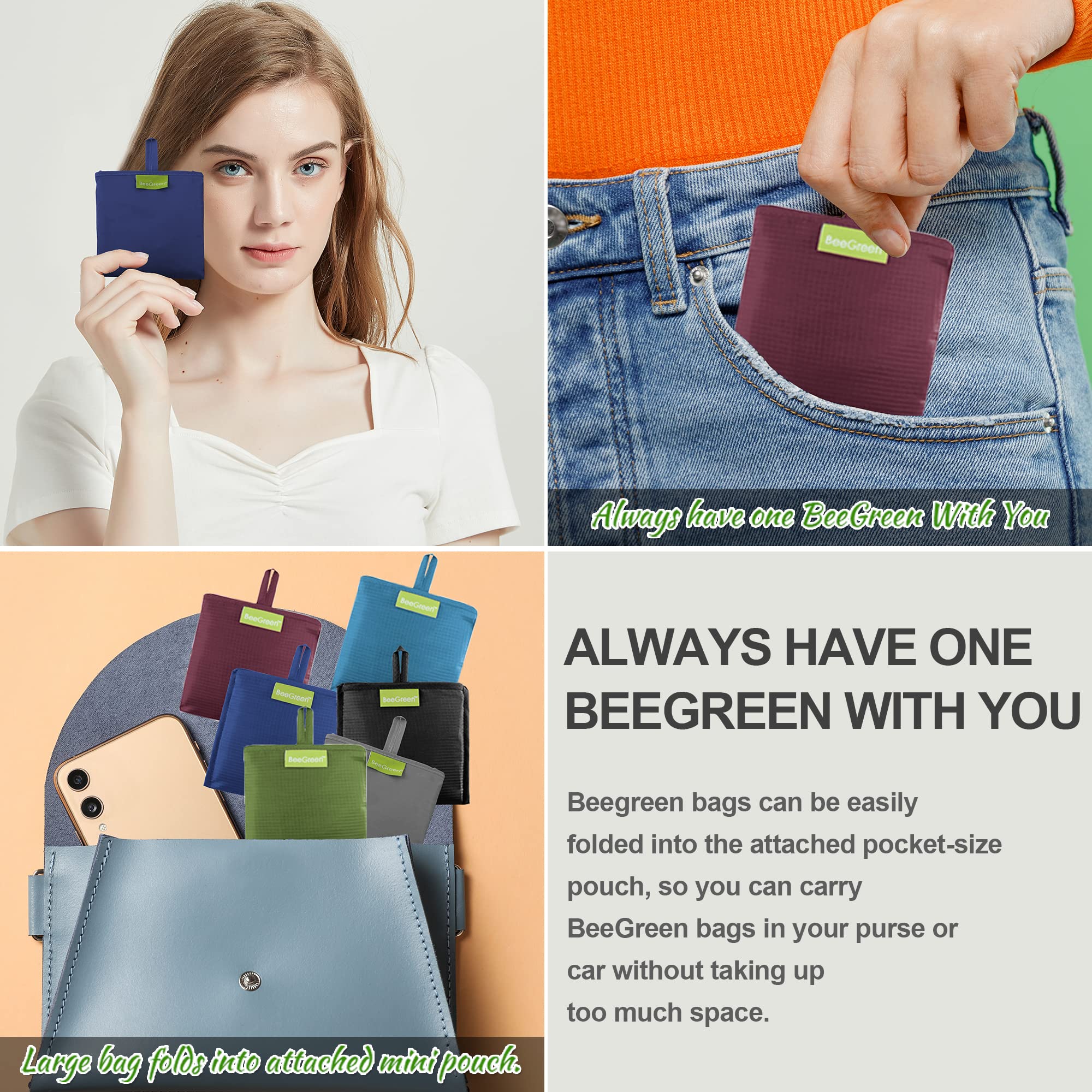 BeeGreen bolsas de compra tejido ripstop, resistentes para cargas pesadas y uso diario.
