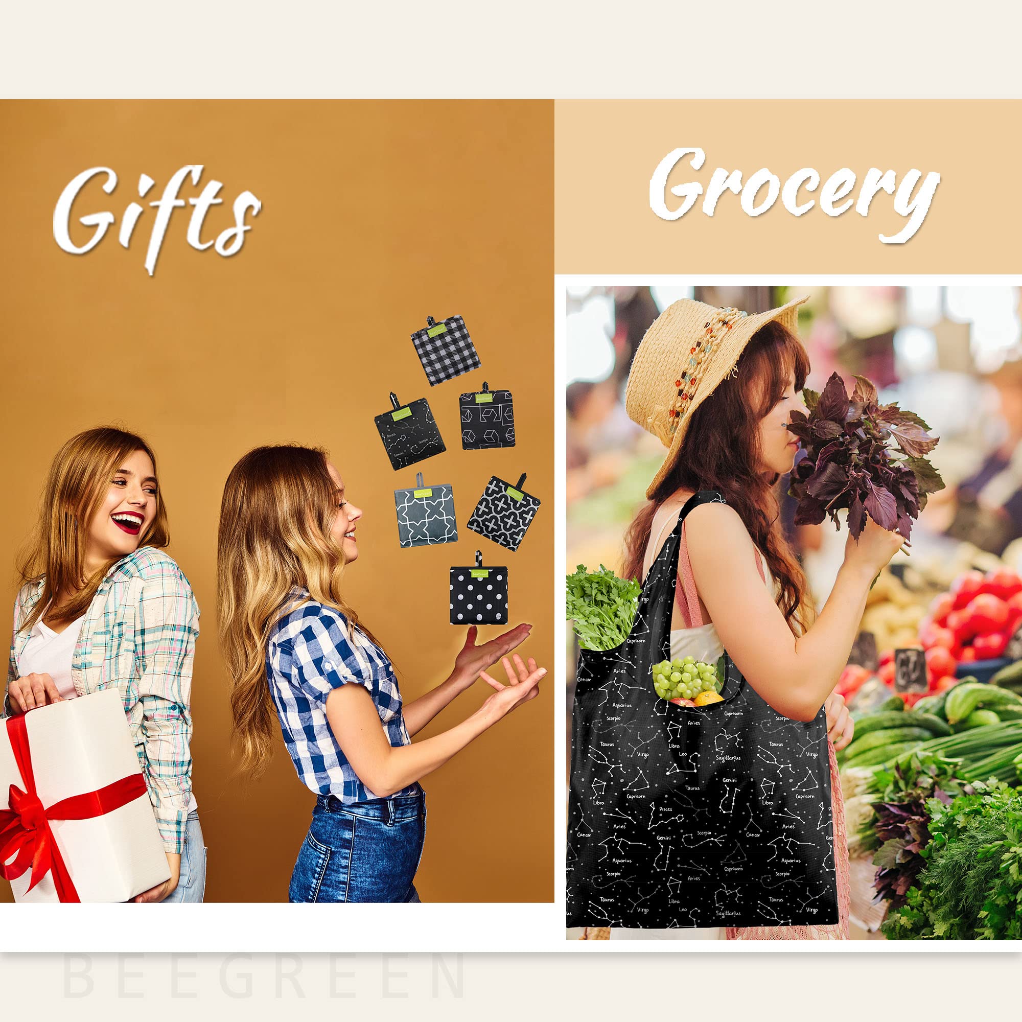 BeeGreen plegables en bolsillo integrado, bolsa extra para regalos o viajes.