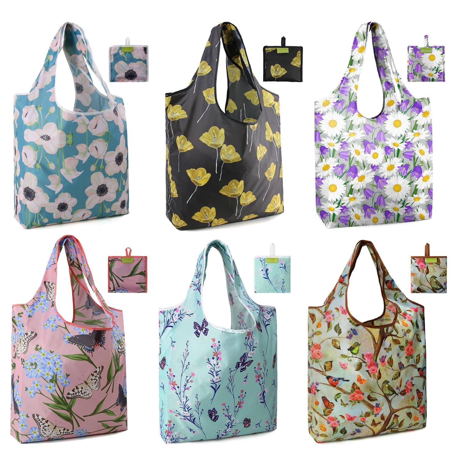 BeeGreen bolsas regalo reutilizables florales, almacenamiento práctico para regalos sostenibles.