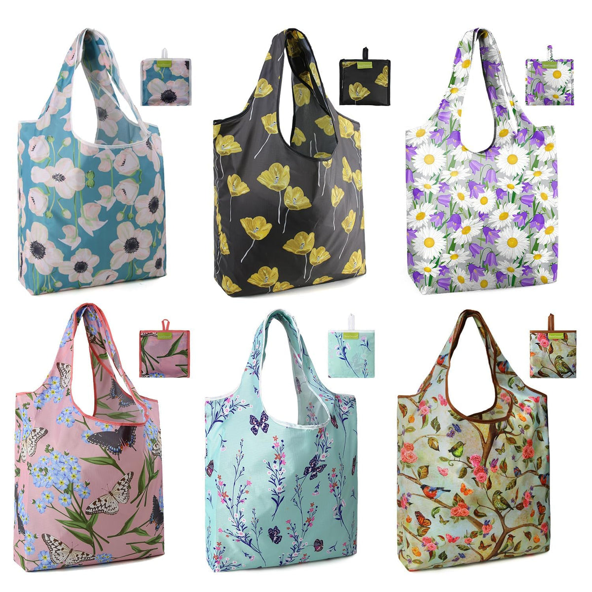 BeeGreen bolsas regalo reutilizables florales, almacenamiento práctico para regalos sostenibles.