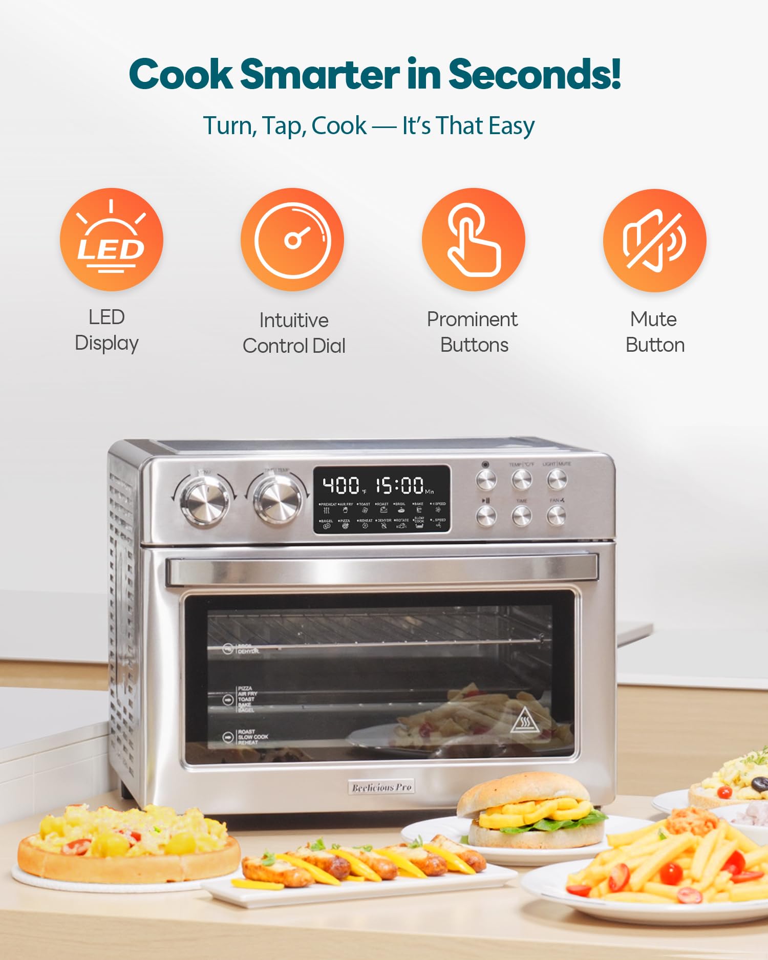Beelicious Pro 28QT accesorios completos incluidos para cocinar