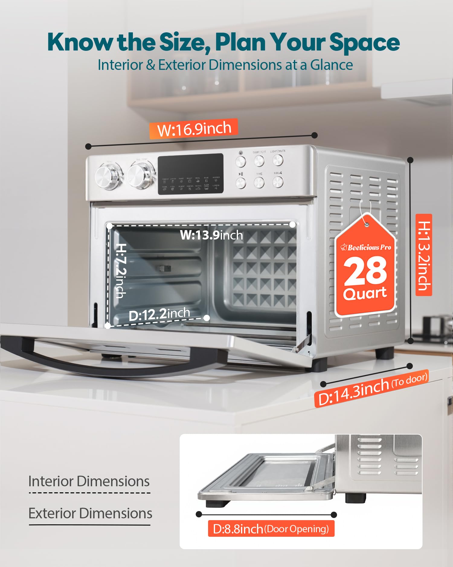 Beelicious Pro 28QT caber pizza de 11 pulgadas para cenas familiares