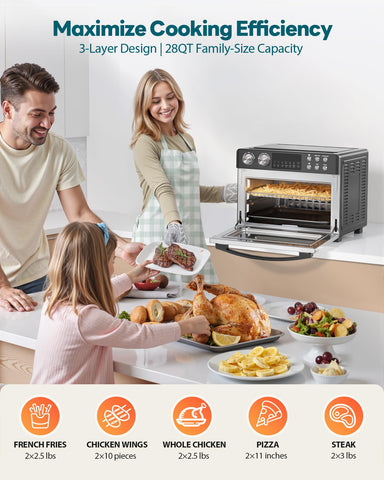 Beelicious Pro 28QT con estructura de 3 niveles para cocinar varias preparaciones