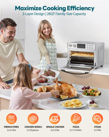 Beelicious Pro 28QT interior de horno aire con rejillas y bandejas visibles
