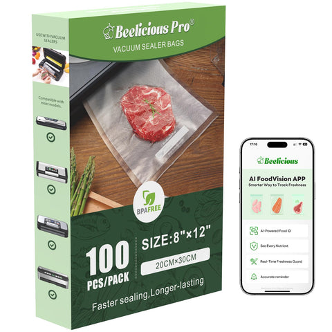 Beelicious Pro bolsas con canales embossados para un sellado más firme y frescura prolongada.