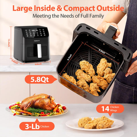 Beelicious Pro freidora de aire 5,8QT capacidad para 3-5 porciones