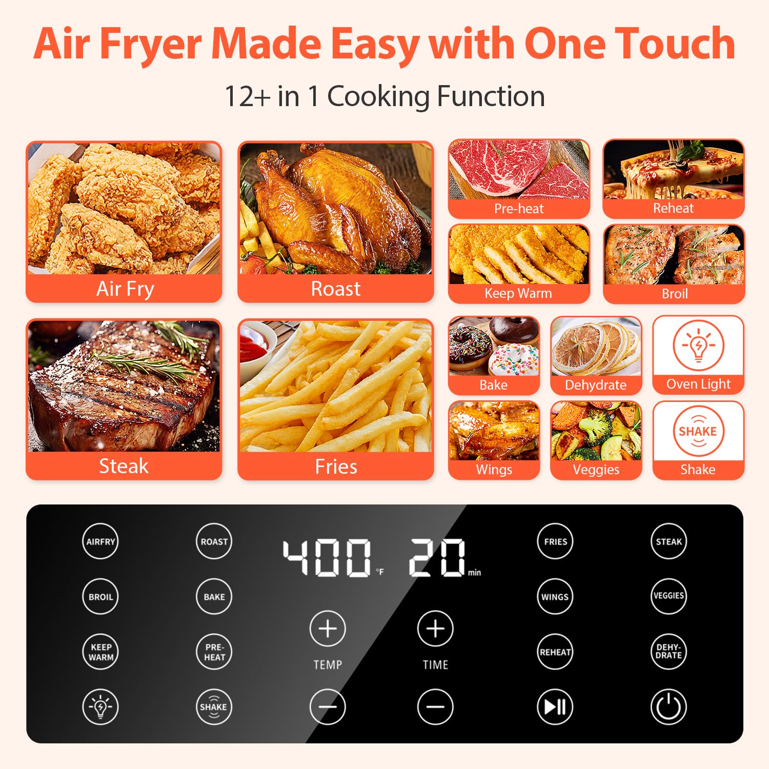 Beelicious Pro freidora de aire 5,8QT con controles IQTemp para cocción precisa