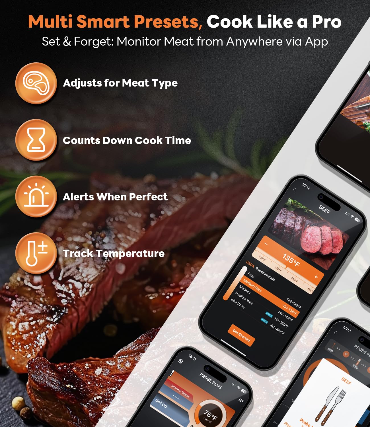Beelicious Pro indicador de progreso en tiempo real para asados