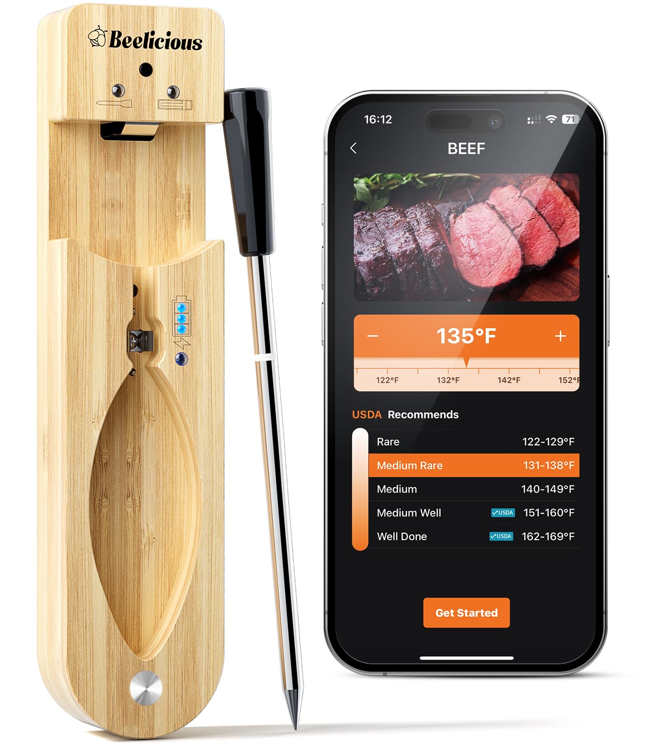 Beelicious Pro termómetro de carne inalámbrico para parrilla con lectura precisa