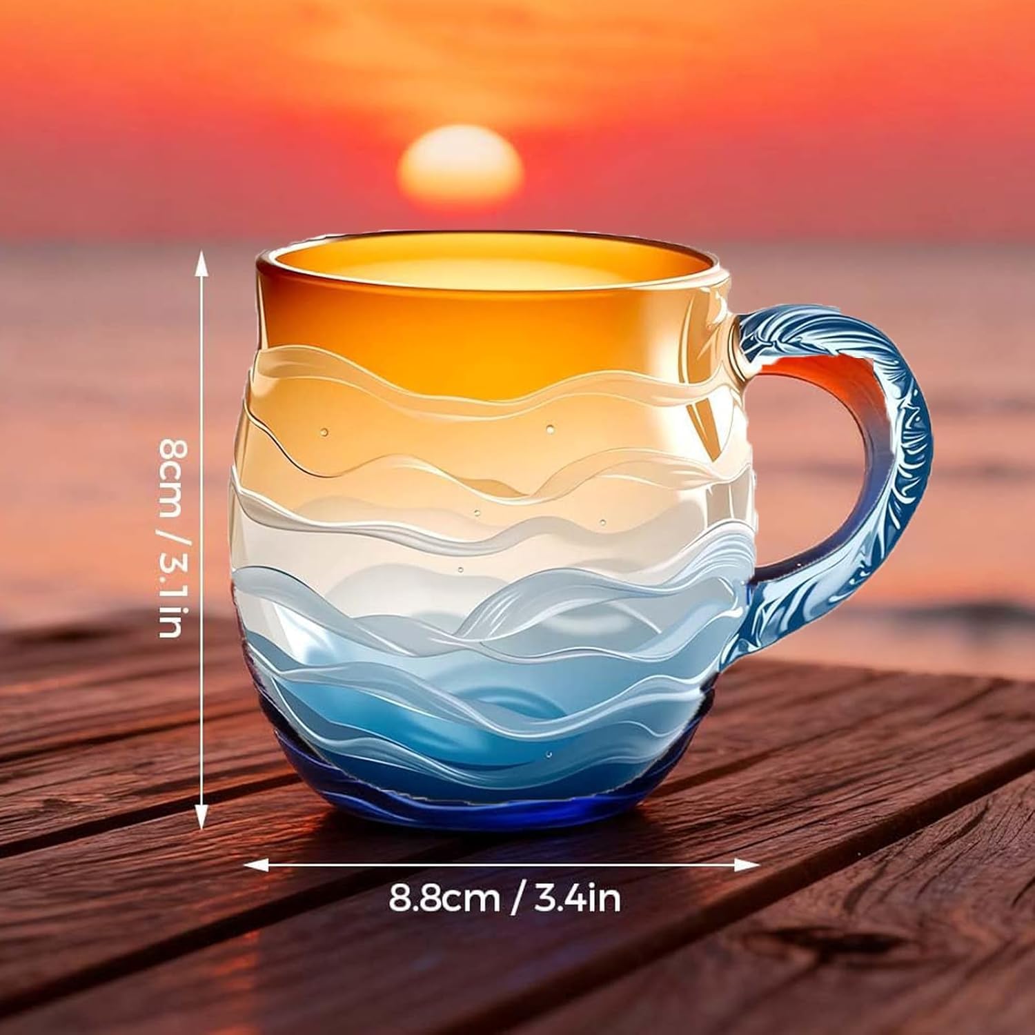 Beepow Sea Glass Sundown: textura facetada que evoca olas para té relajante.