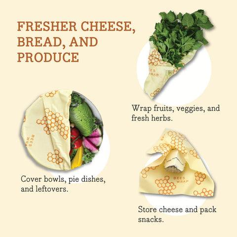 Bee's Wrap: hecho en EE.UU., algodón orgánico y cera de abeja para alimentos.