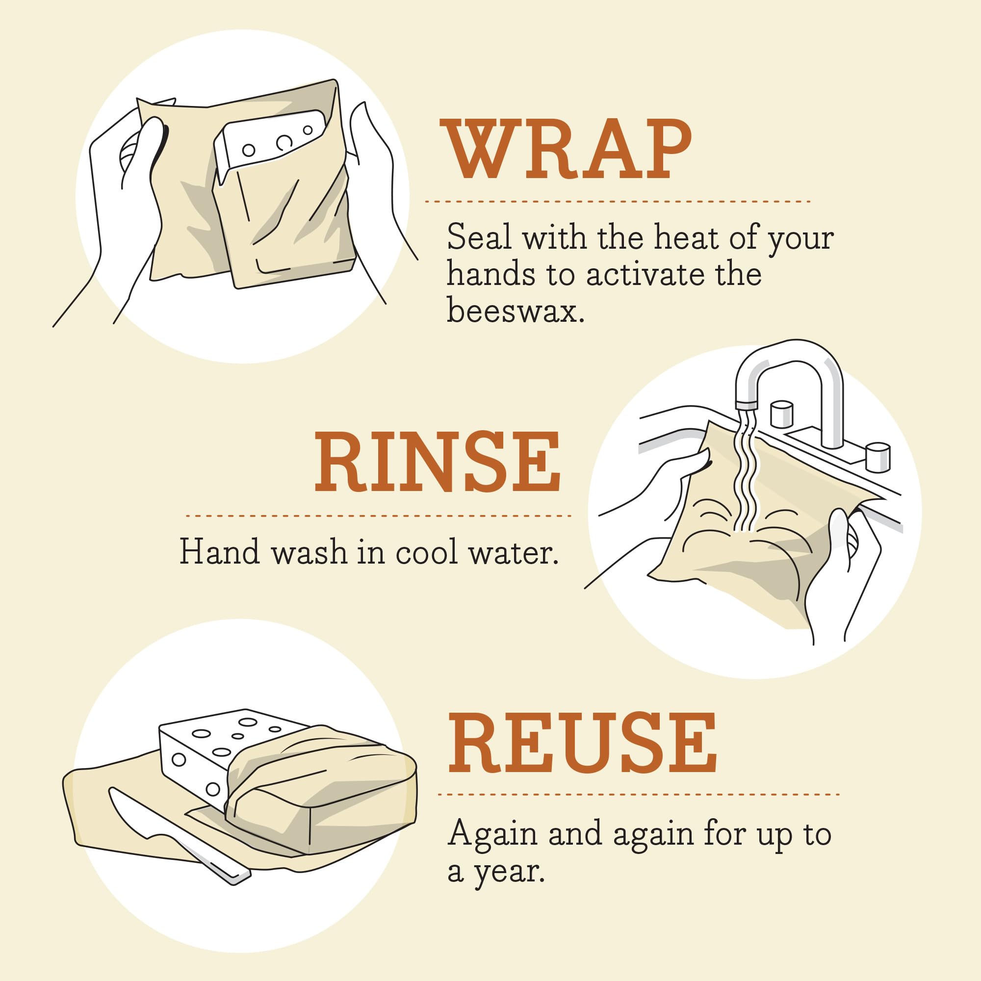 Bee's Wrap reutilizable y lavable a mano, mantiene comida fresca con sellado suave.