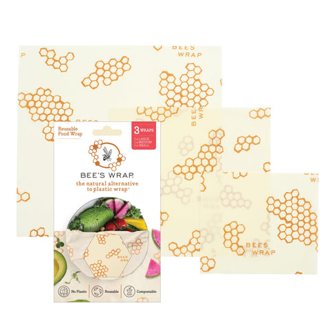 Bee's Wrap: panales dorados mediano, 3-pack para conservar alimentos sin plástico.