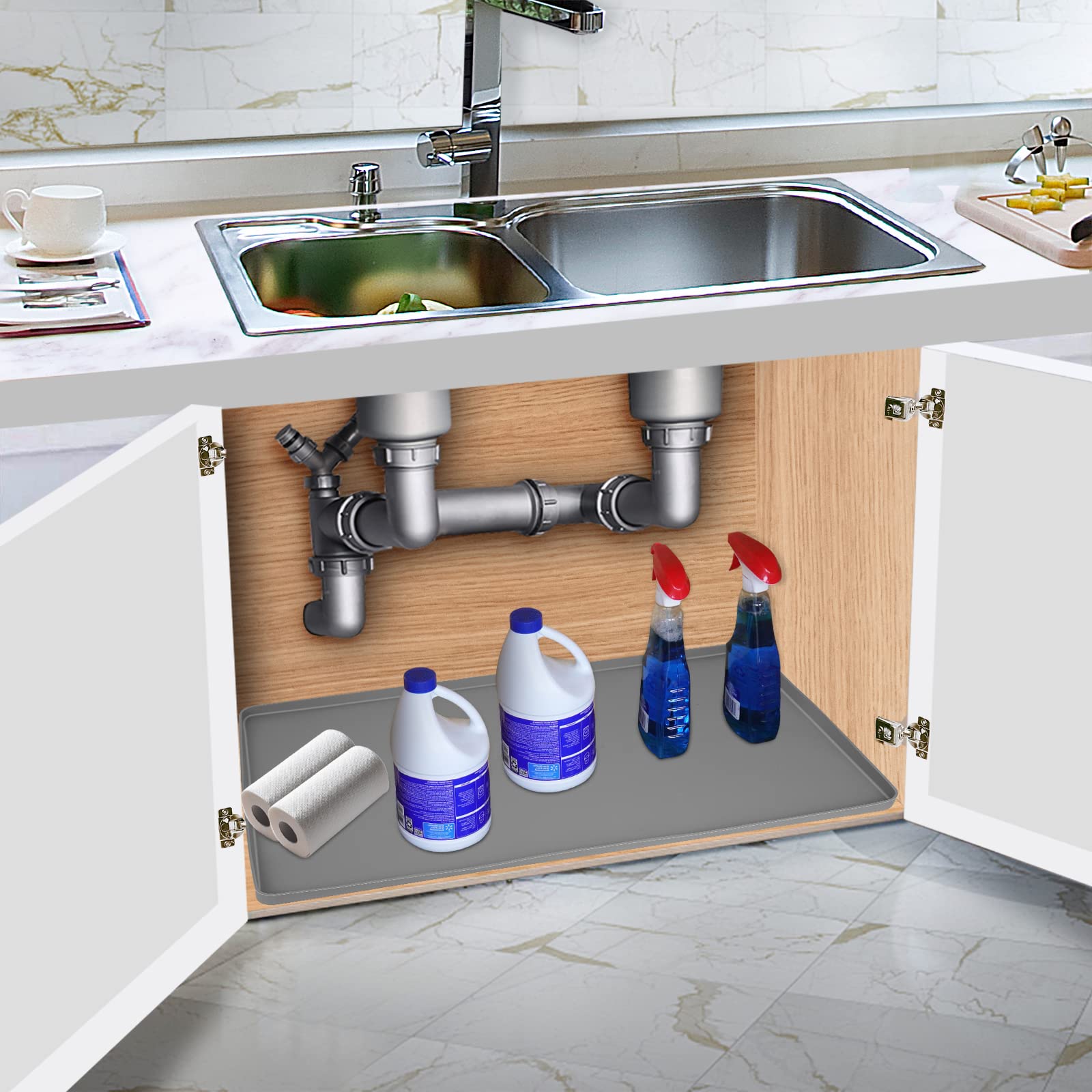 BeesVo diseño liso gris frío, encaja en cocinas modernas.