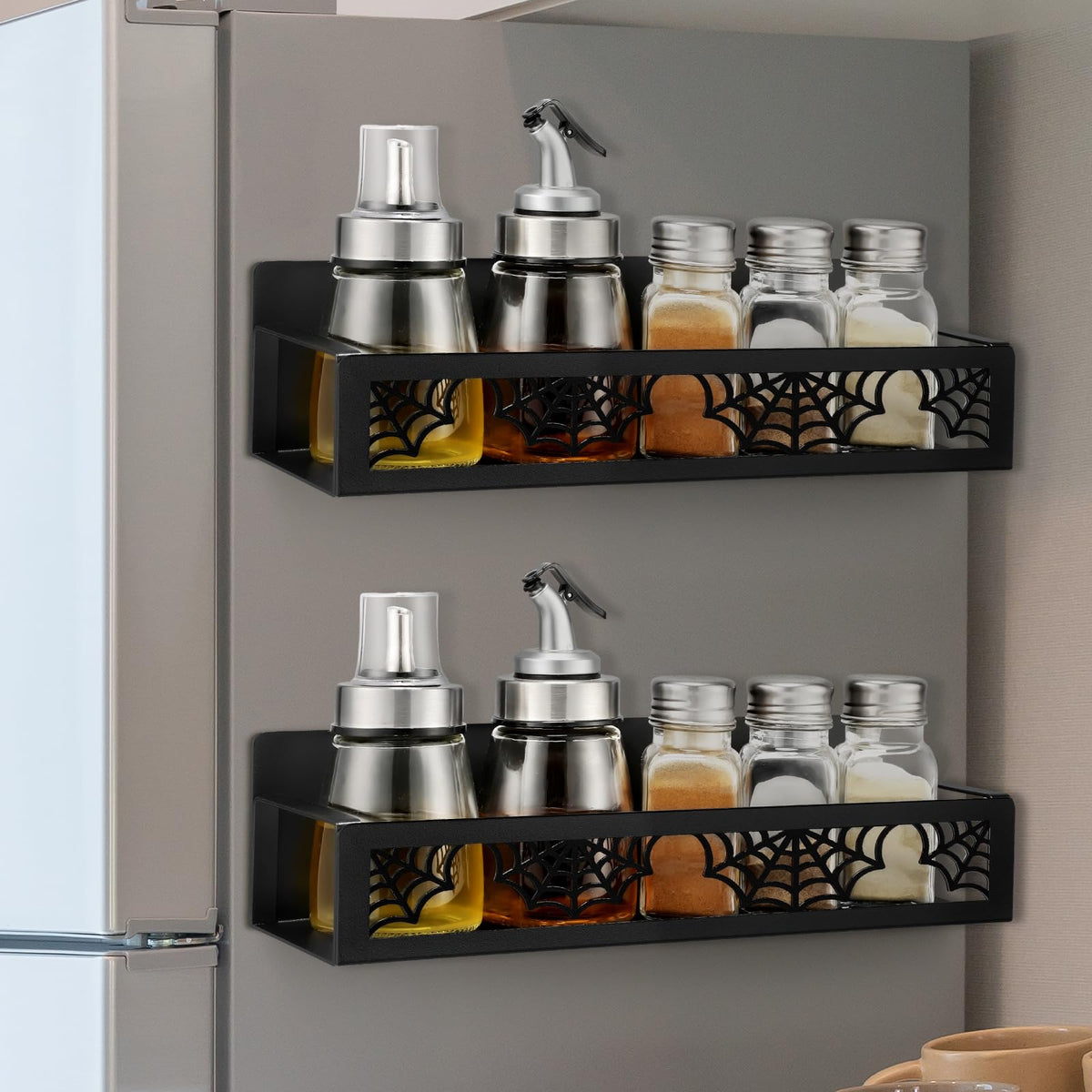 Beeveer par de estantes magnéticos para refrigerador, especias al alcance.
