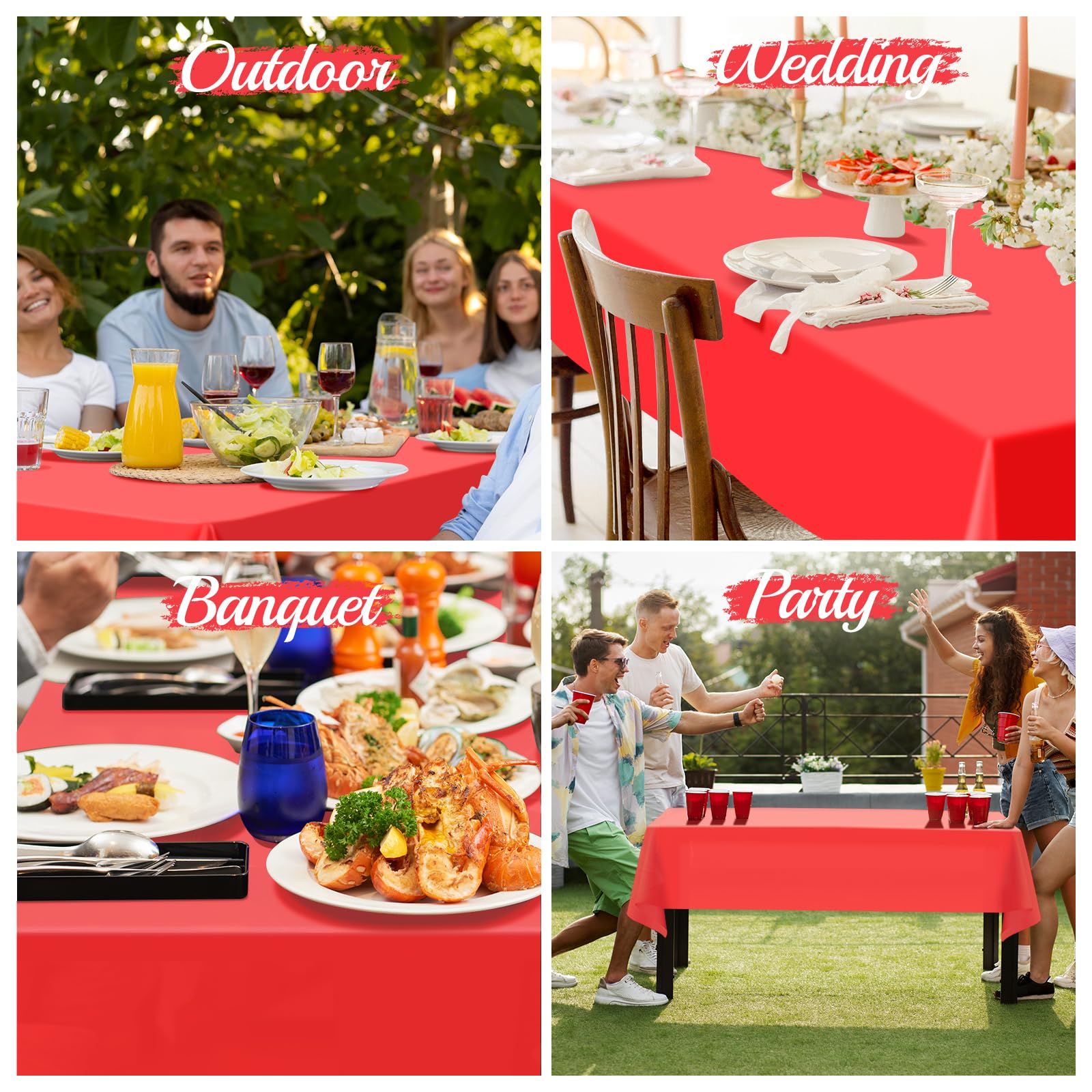 BEFANS limpieza rápida: mantel plástico rojo para limpieza fácil tras comer.