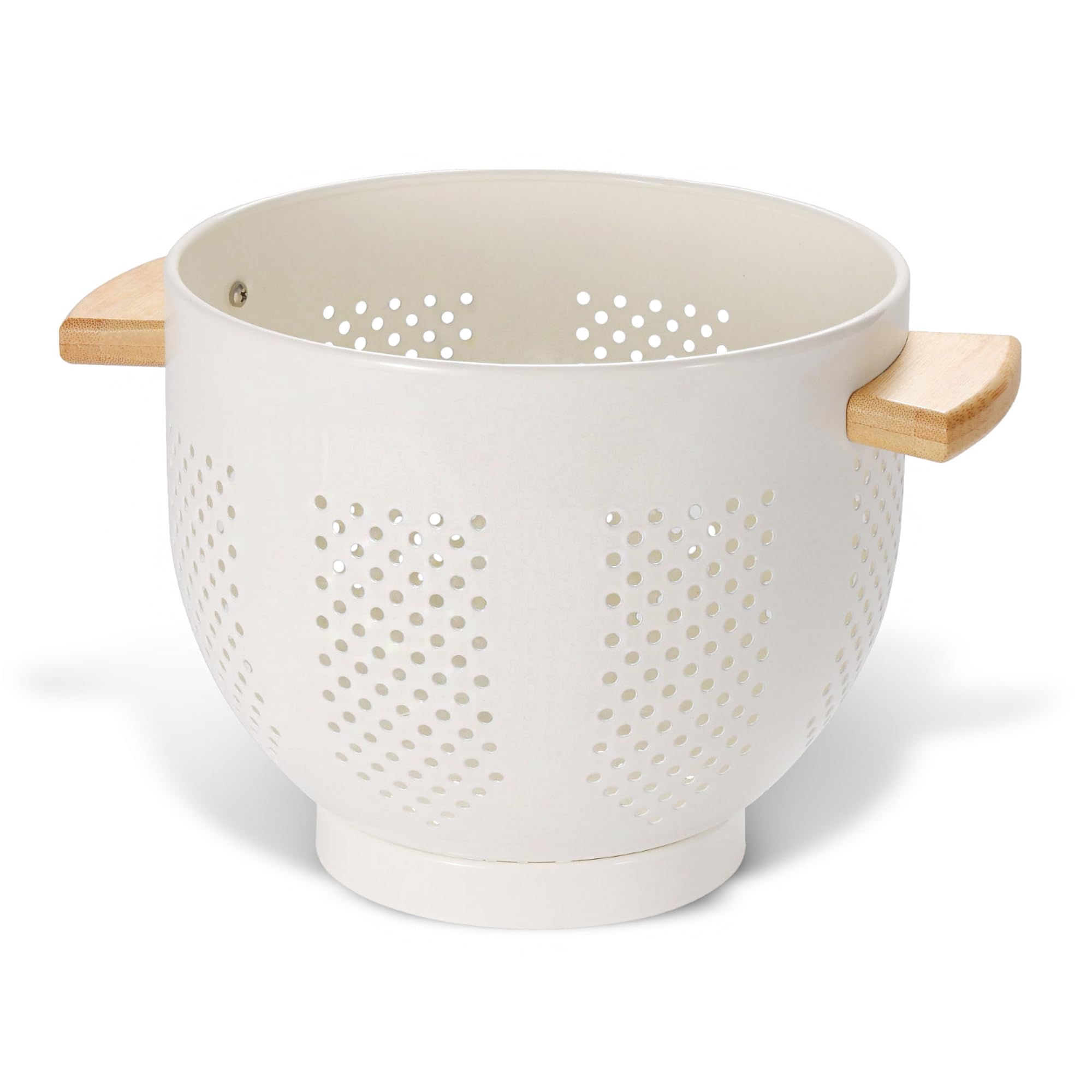 BeFare colador de metal con mango de madera y base estable para escurrir pasta.
