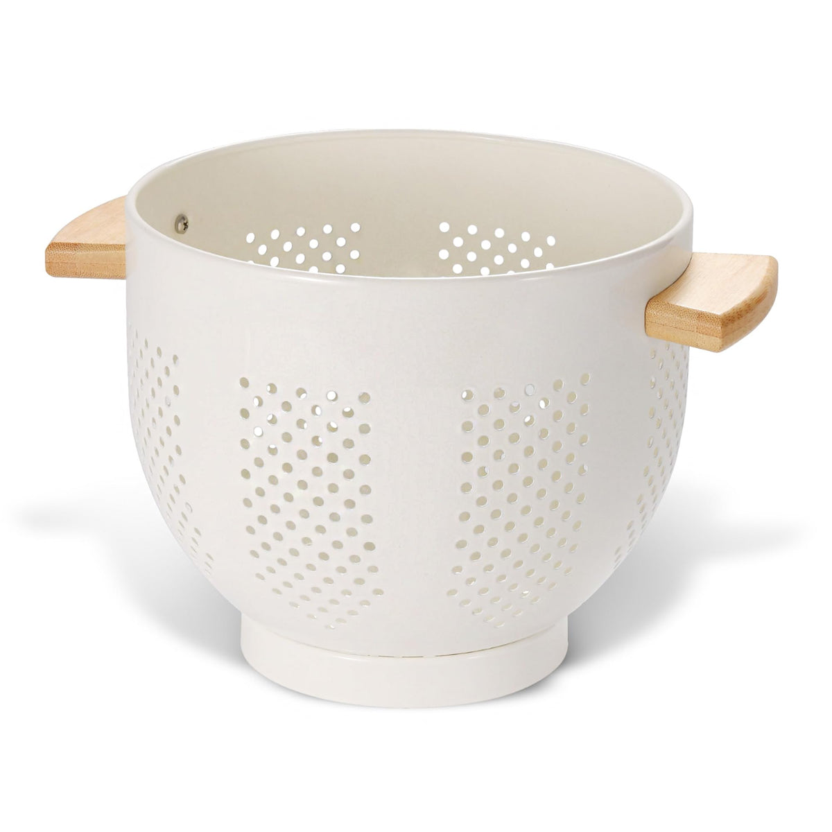 BeFare colador de metal con mango de madera y base estable para escurrir pasta.