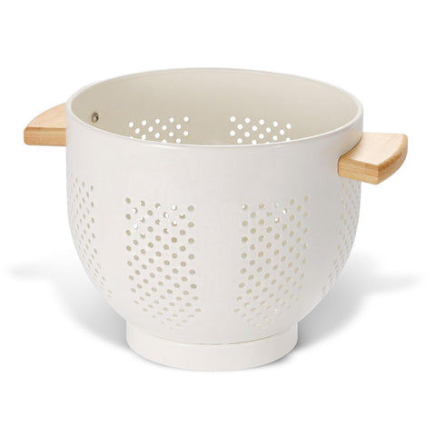 BeFare colador de metal con mango de madera y base estable para escurrir pasta.