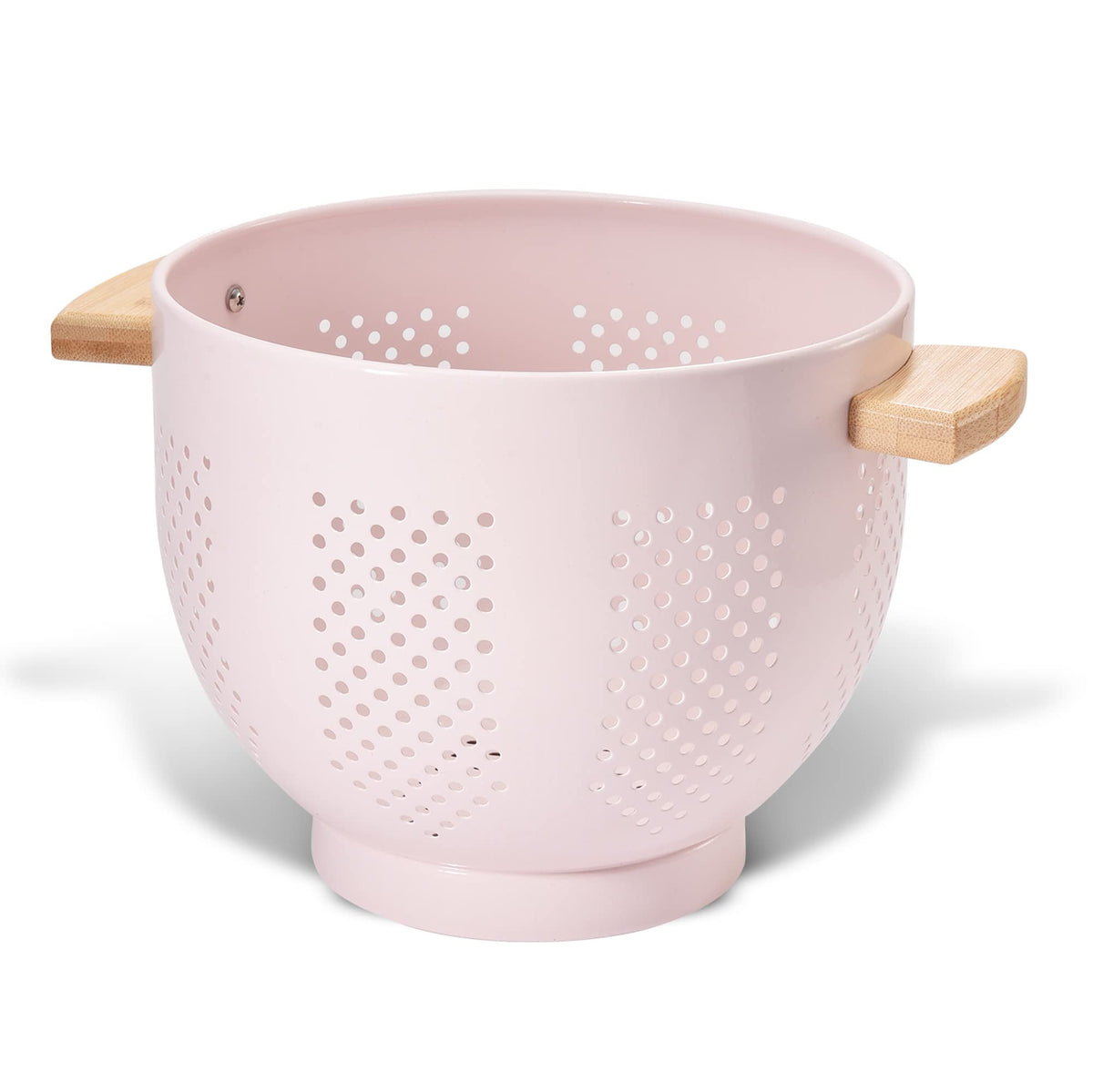 BeFare colador de metal con mango de madera rosa facilita escurrir pasta