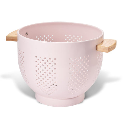 BeFare colador de metal con mango de madera rosa facilita escurrir pasta