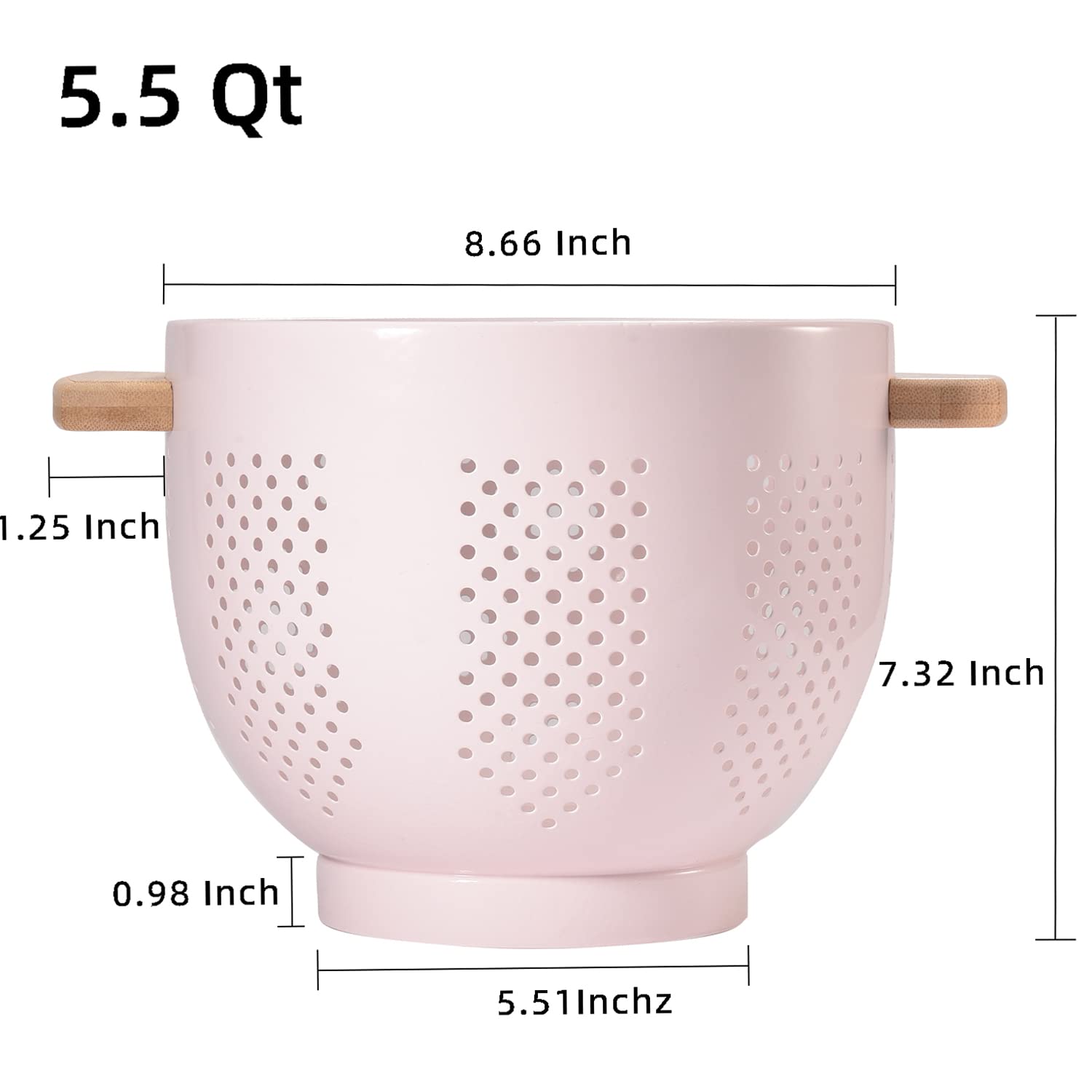 BeFare colador metálico con mango de madera rosa, base estable para escurrir