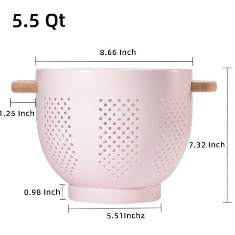BeFare colador metálico con mango de madera rosa, base estable para escurrir
