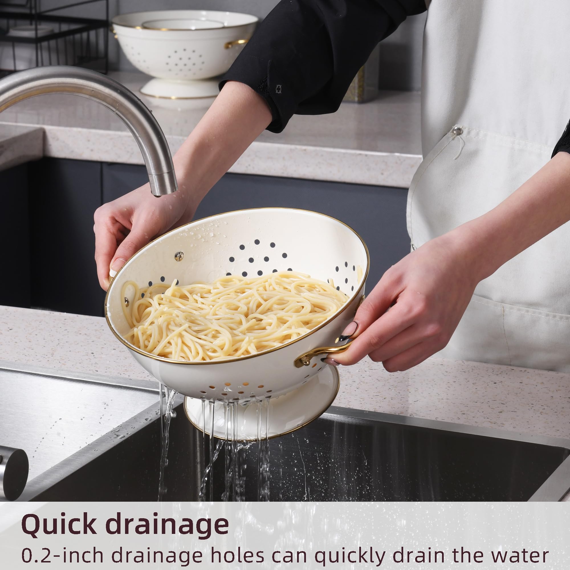 BeFare escurridor metálico 5qt crema, gran capacidad