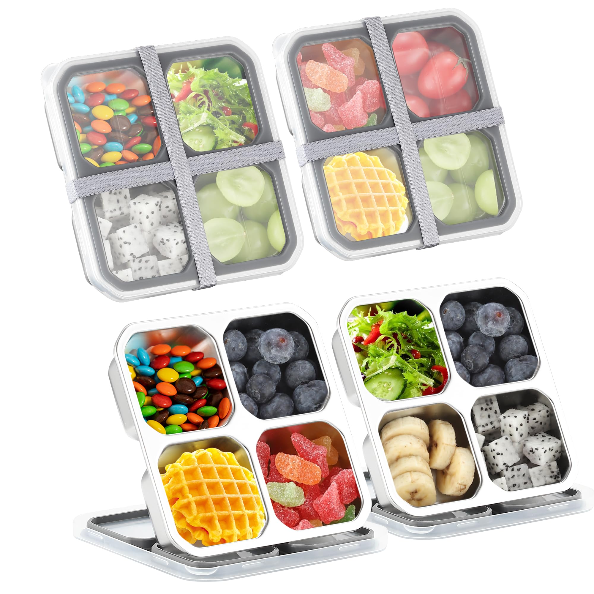 BEFOY caja snack bento con cuatro compartimentos y tapa para meriendas ordenadas.