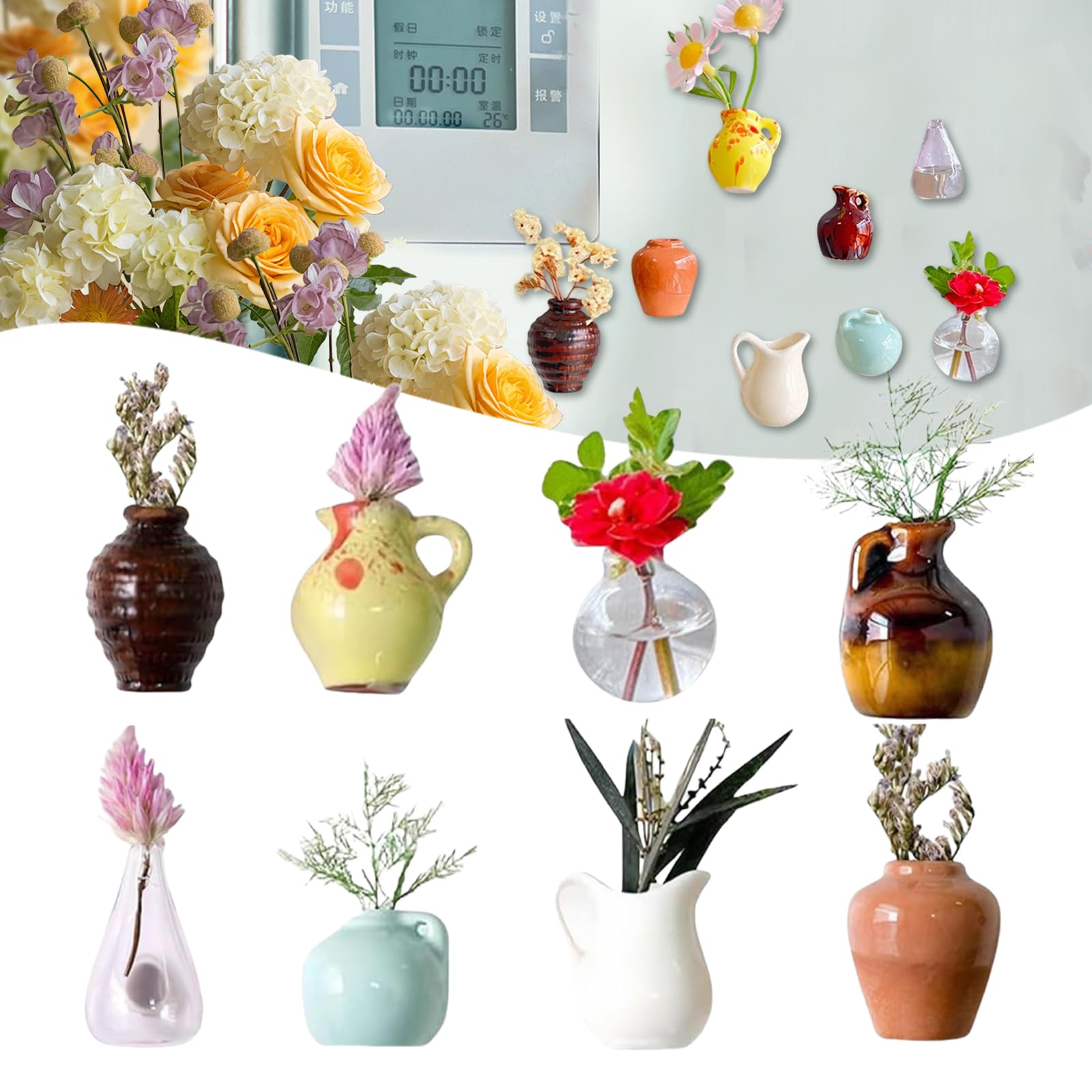BEHEGTYE mini jarrones imanes 3D florales para decorar la nevera.