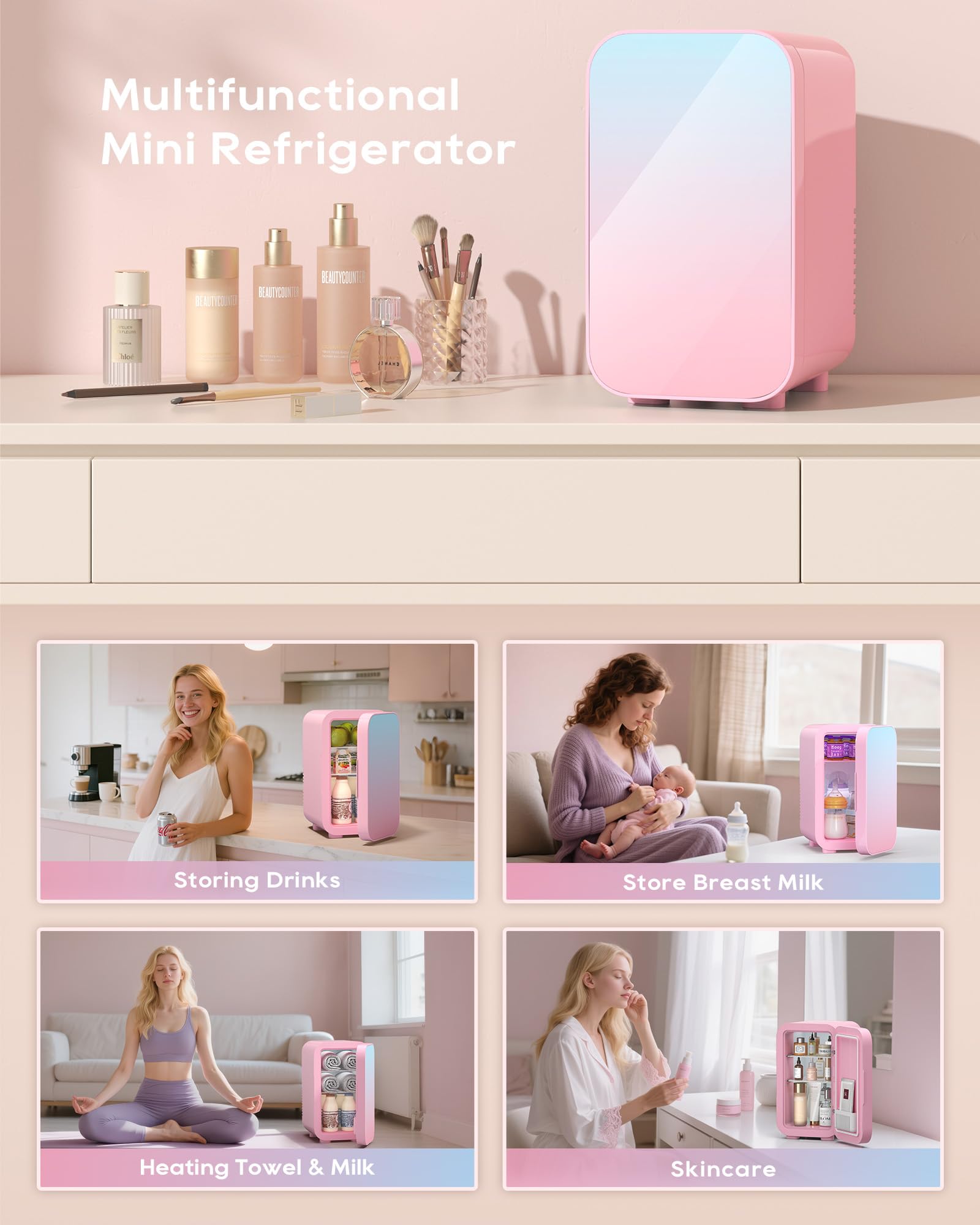 BEICHEN frigorífico compacto para cosméticos con estantes desmontables para organizar
