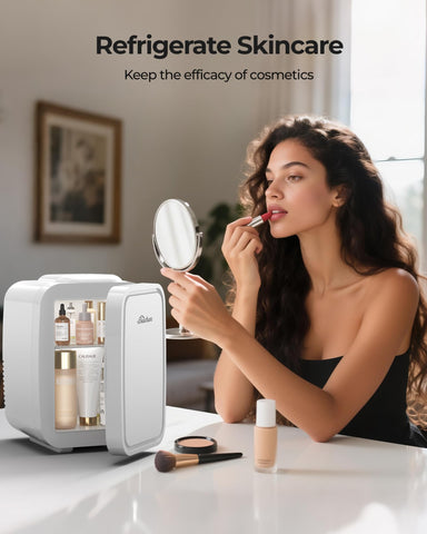 BEICHEN Mini Nevera 4L, interior con estante para cosméticos.