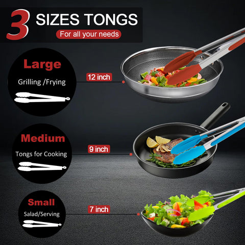 Beieverluck pinzas silicona cocina 12 pulgadas color plateado, ideales para cocina y parrilla