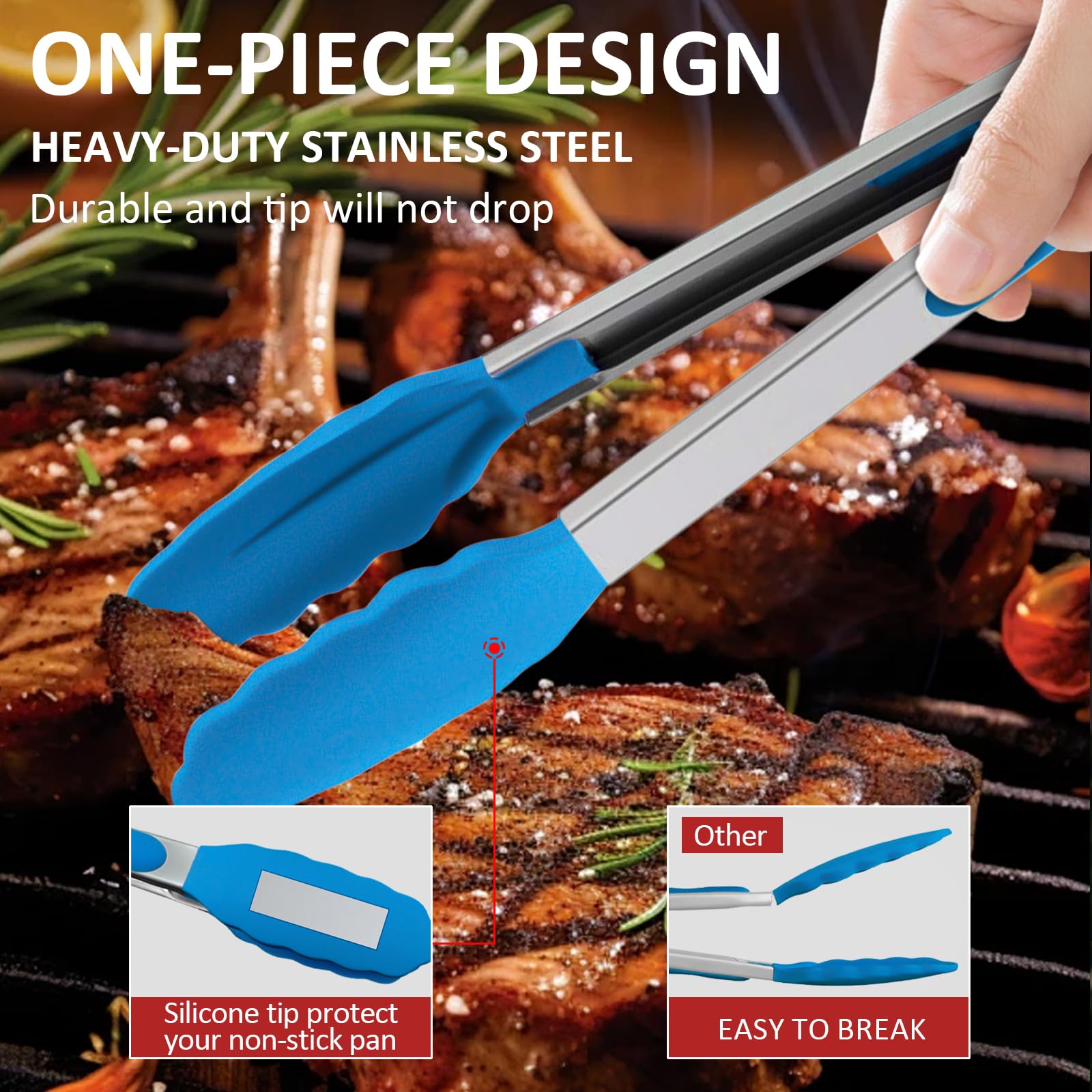 Beieverluck pinzas silicona cocina 7 pulgadas color negro, ideal para servir ensaladas