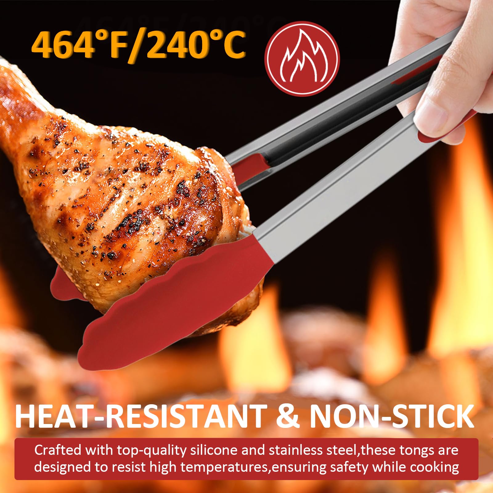 Beieverluck pinzas silicona cocina 9 pulgadas color plateado, resistentes y fáciles de limpiar