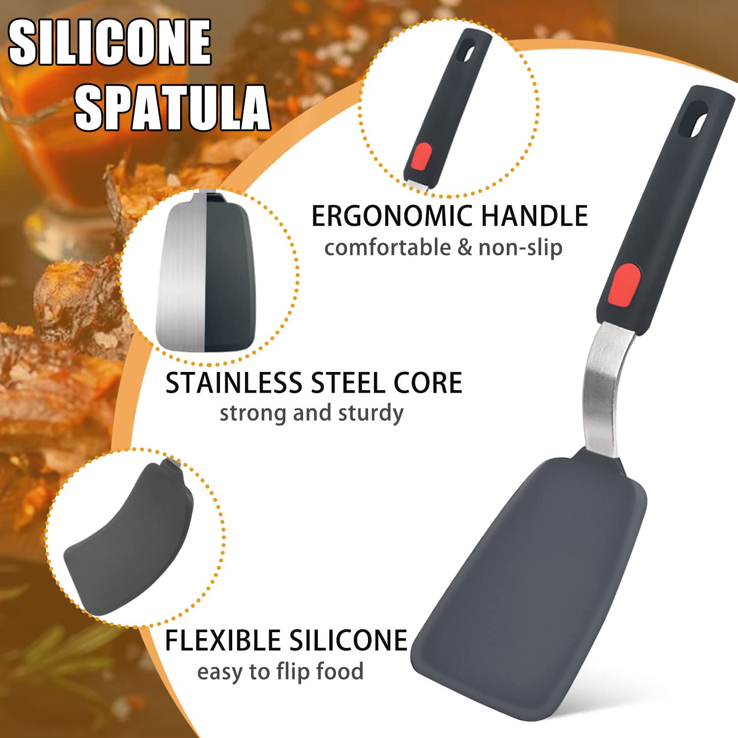 Beijiyi borde biselado en espátula silicona, desliza fácilmente bajo los alimentos.