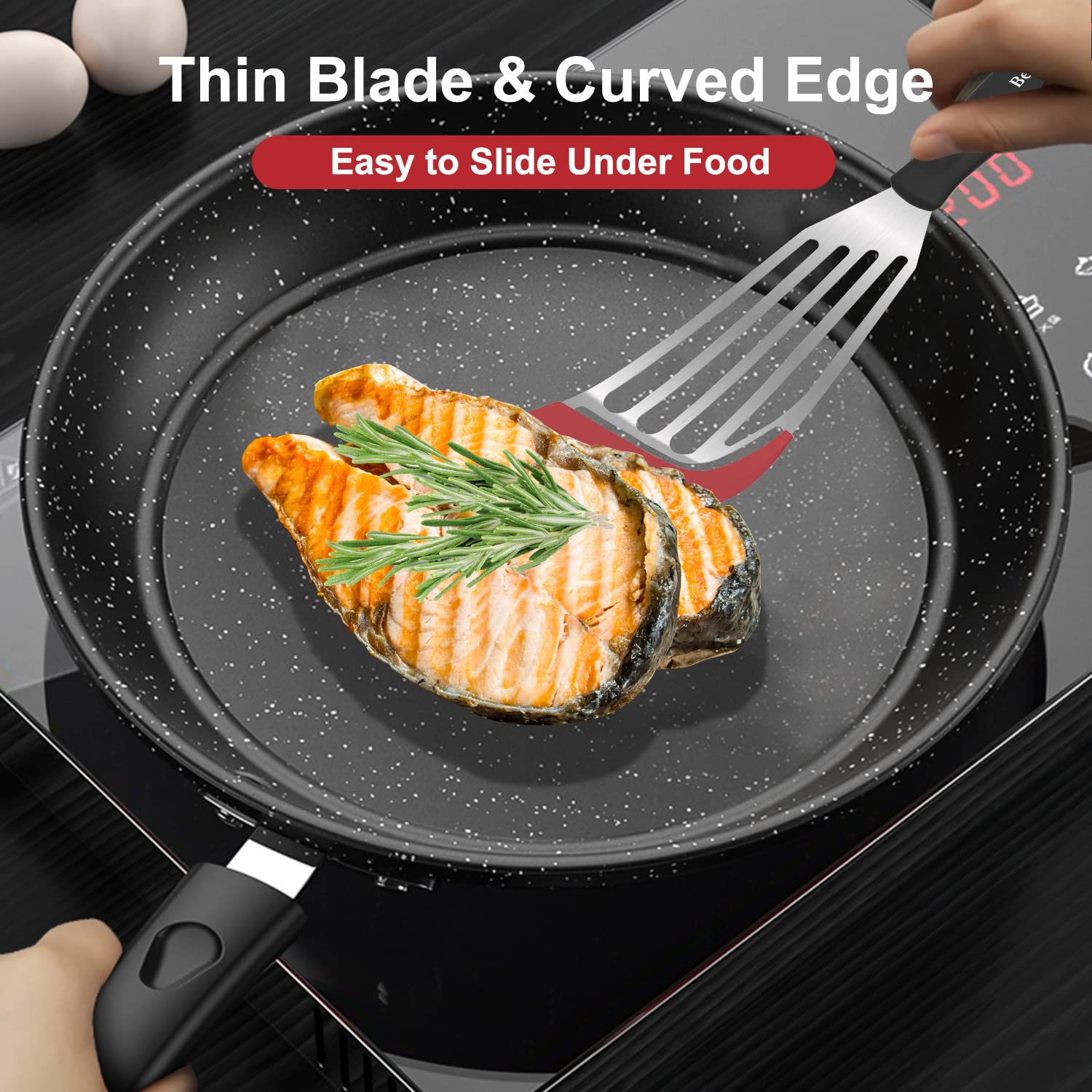 Beijiyi pala para pescado, mango ergonómico y resistente al calor para uso prolongado.
