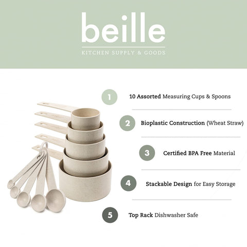 Beille Cream cucharas medición trigo paja, ideal para batidos y postres con precisión.