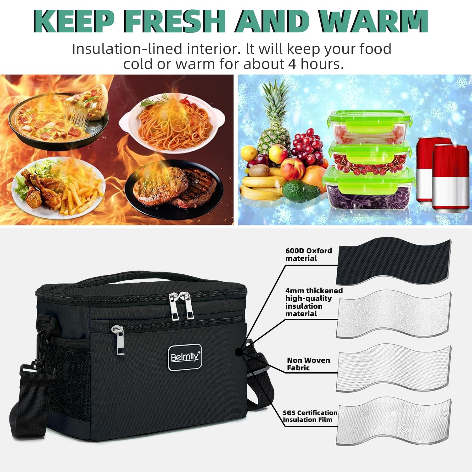 Aislamiento triple en la BEIMILY caja de almuerzo para conservar temperatura.