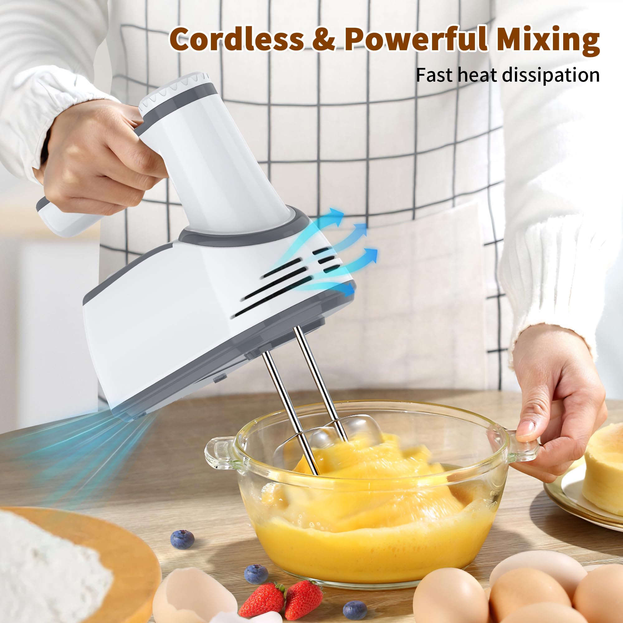 Beizuzu batidora de mano inalámbrica con carga USB para cocinar sin enchufes.
