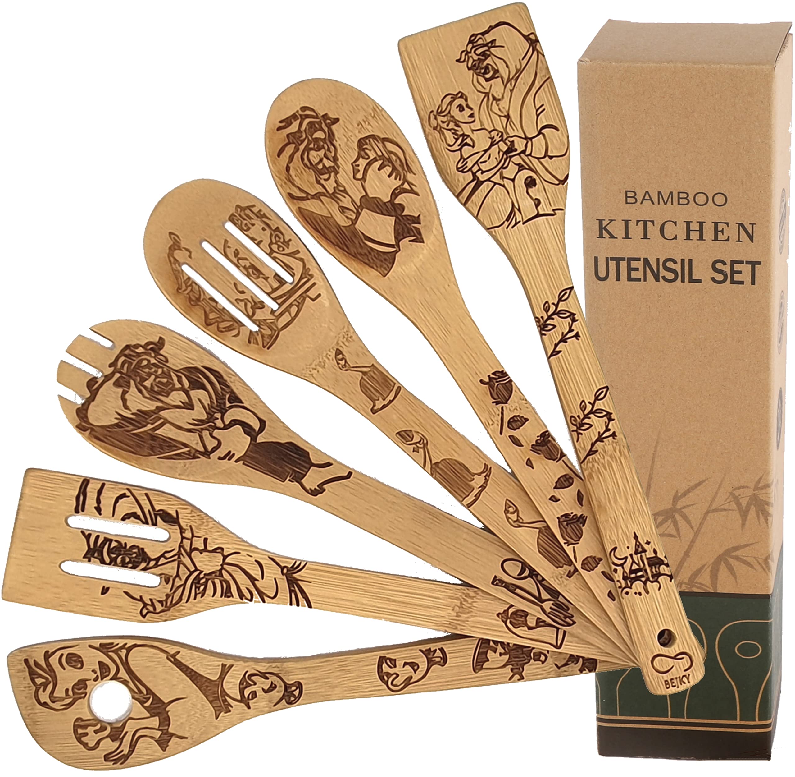 Bejky juego de 6 cucharas de bambú en estuche regalo, ideal para cocina