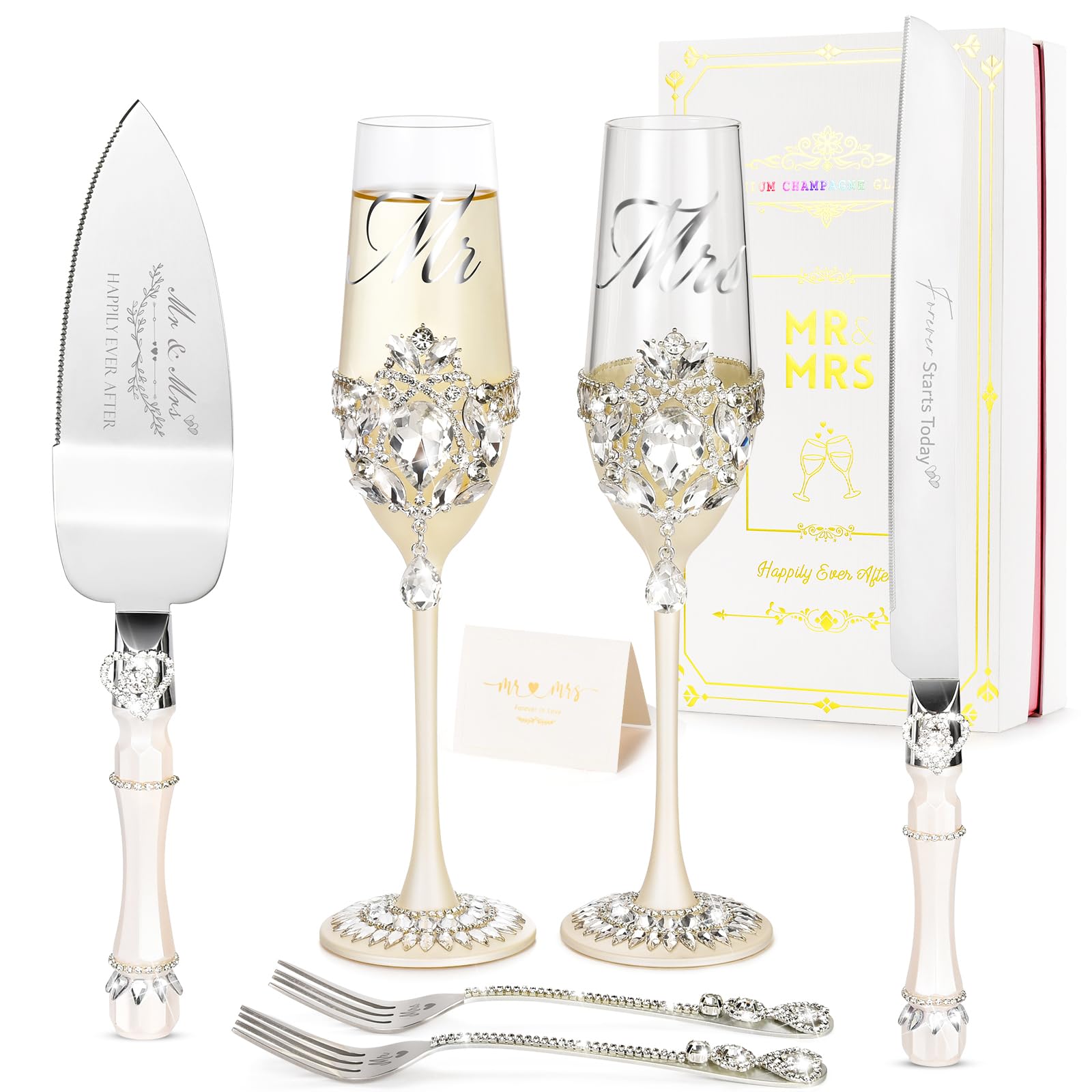 bekesin-juego cuchillo pala pastel boda, cristal resplandeciente para servir con elegancia.