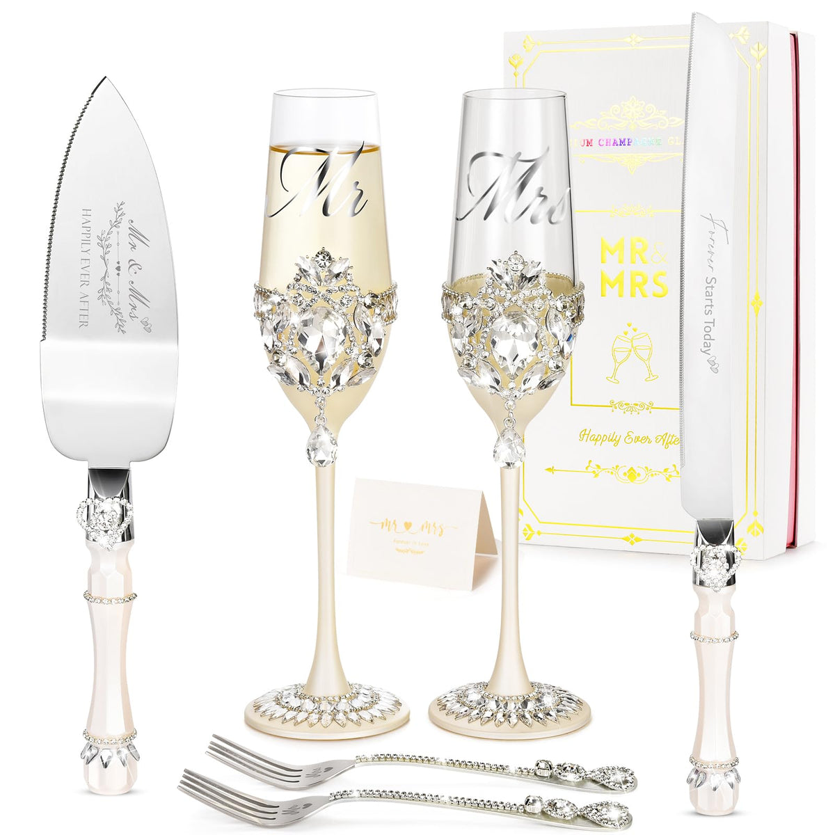 bekesin-juego cuchillo pala pastel boda, cristal resplandeciente para servir con elegancia.