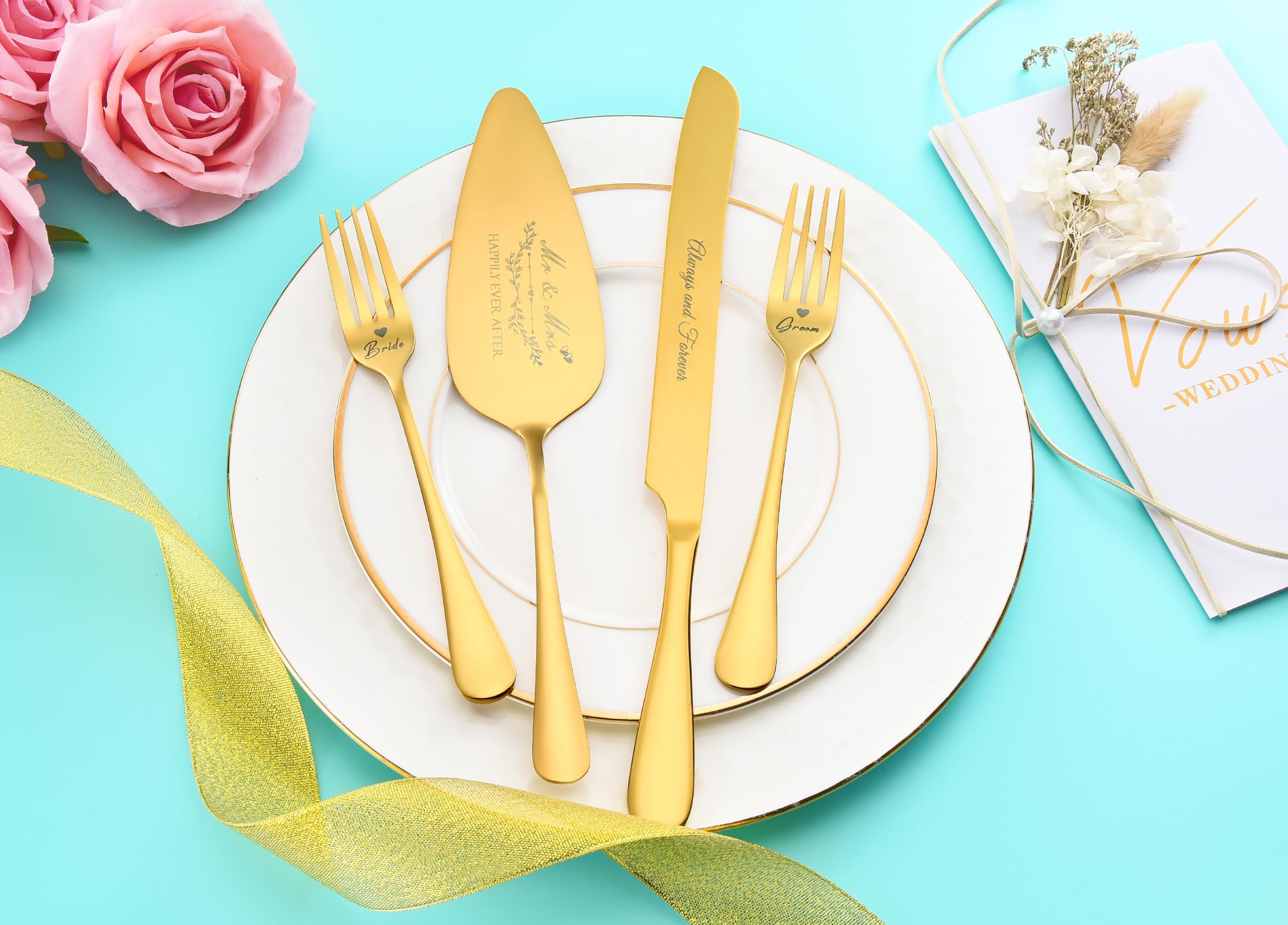 Tenedores BEKESIN para pastel dorados, ideales para la mesa de boda