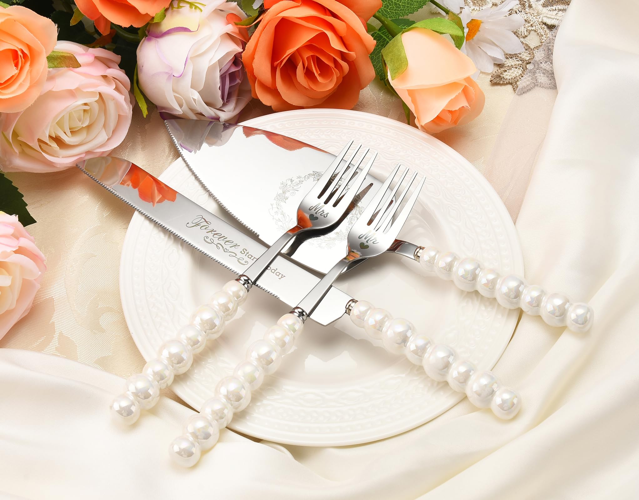 BEKESIN tenedores de servicio grabados para parejas, perfectos para fiestas.