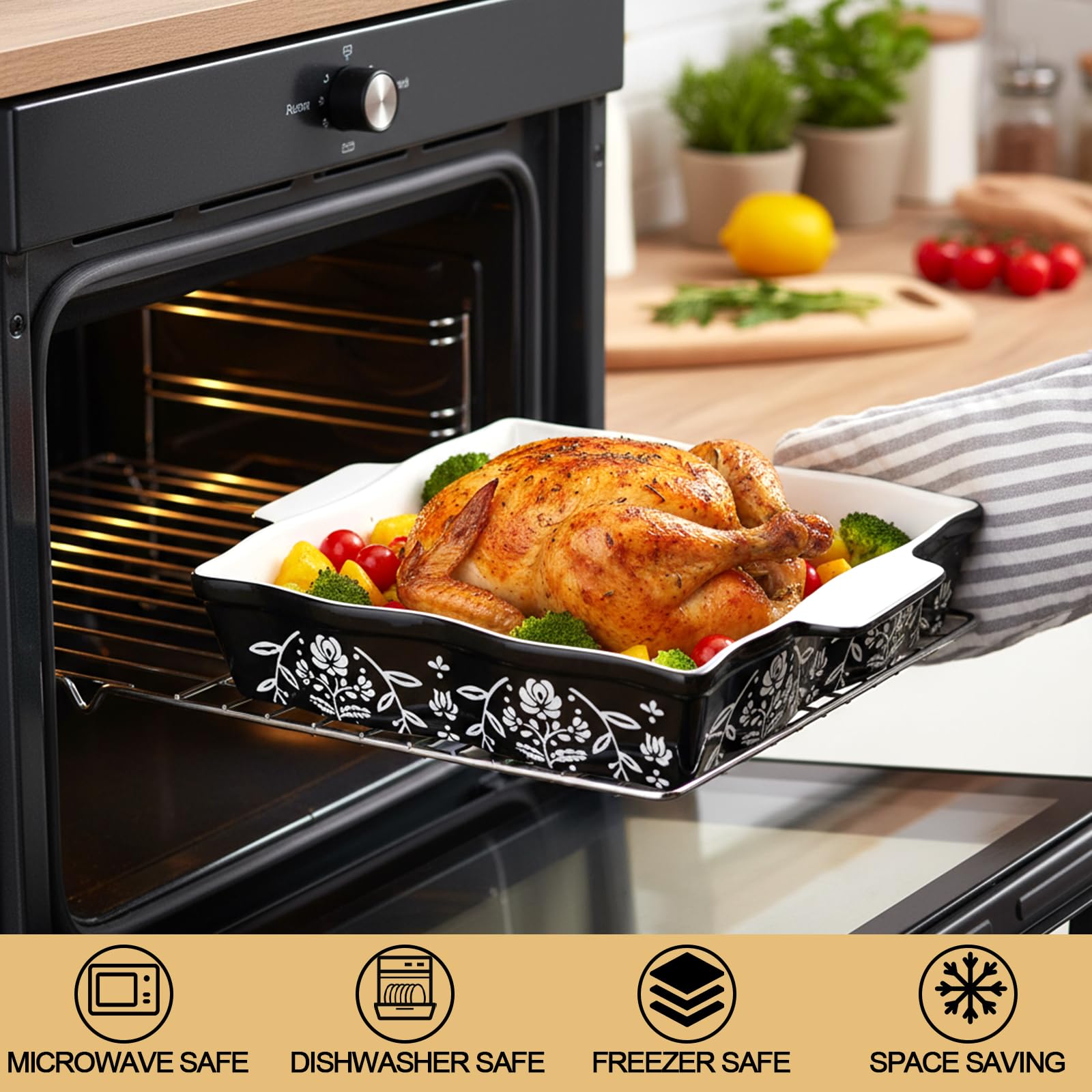 Bandeja Bekith cerámica con diseño floral, funcional y decorativa para servir