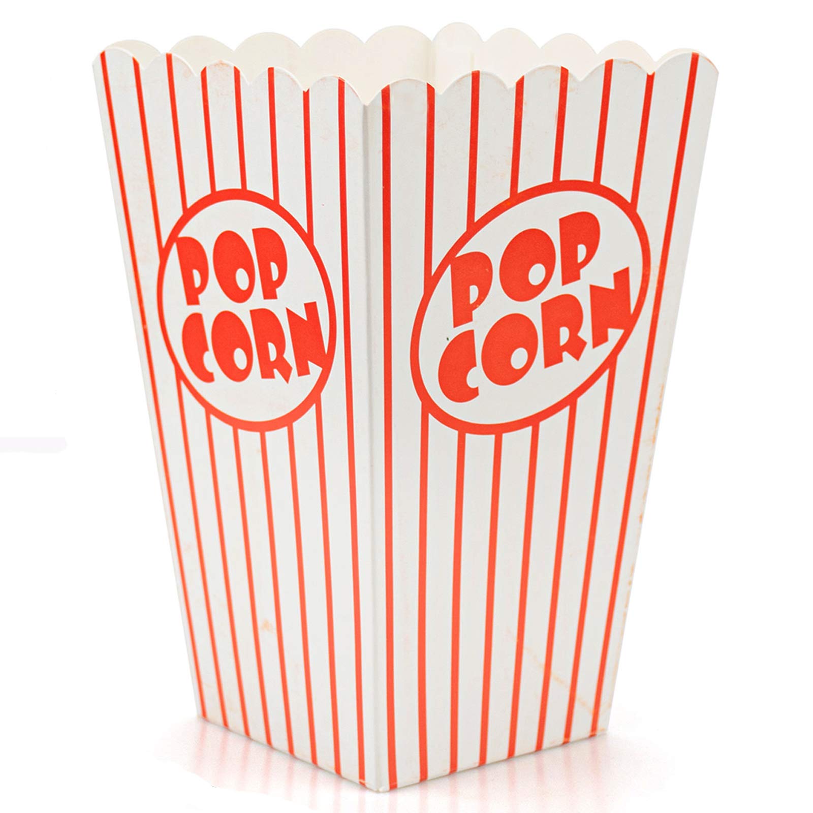 Bekith cajas palomitas con apertura superior en rayas rojas y blancas, perfectas para fiestas.