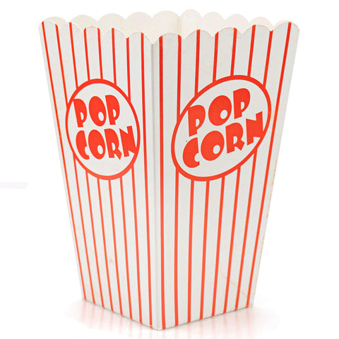 Bekith cajas palomitas con apertura superior en rayas rojas y blancas, perfectas para fiestas.